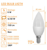 6W C37 E14 LED Candle Bulb with OSRAM Chip 6000K - E14 Candle Bulb