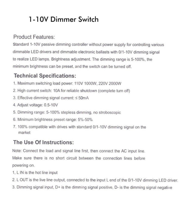 Universal 1-10V LED Dimmer Switch