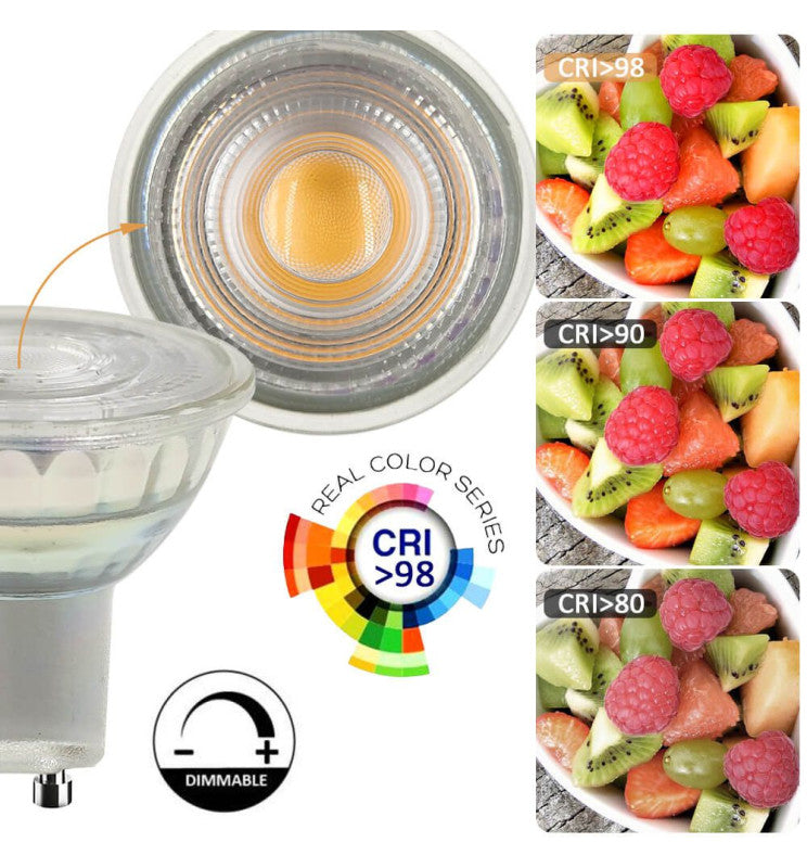 8W HIGH LUMINOSITY DIMMABLE LED GU10  Bulb - Glass - 24º 5700K