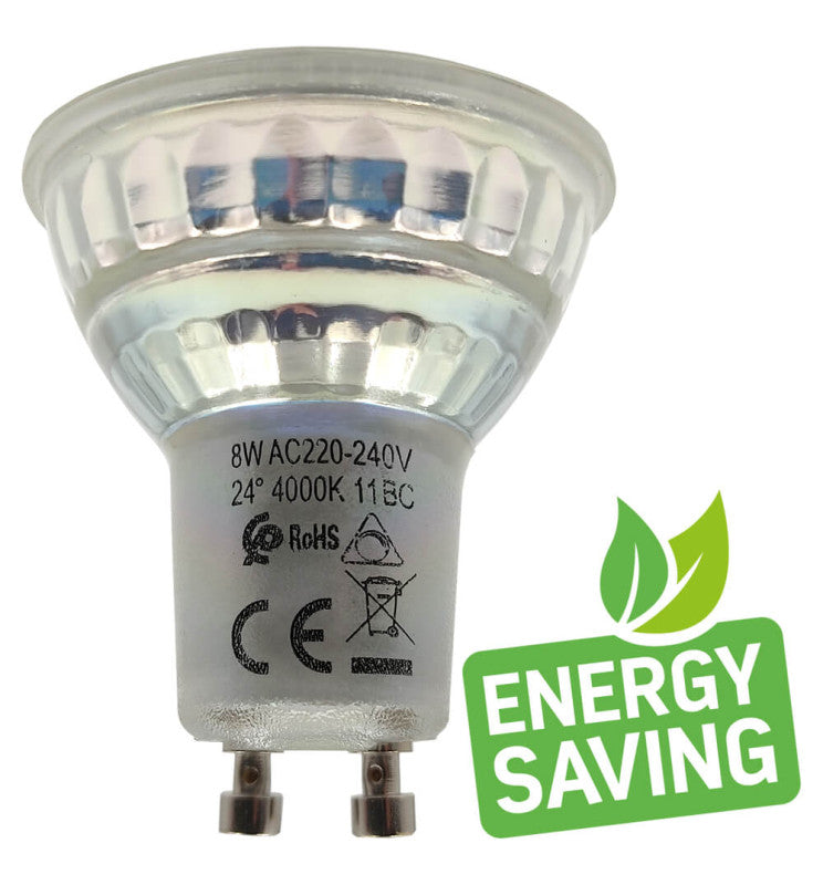 8W HIGH LUMINOSITY DIMMABLE LED GU10  Bulb - Glass - 24º 5700K