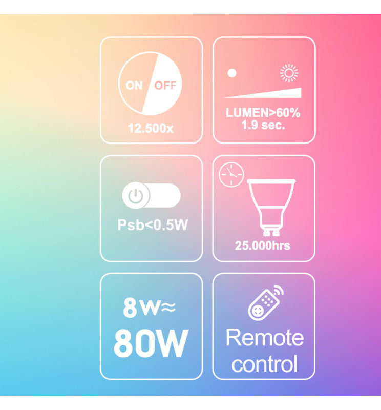 8W GU10 LED Bulb with Remote Control RGB 3000K - GU10 Bulb