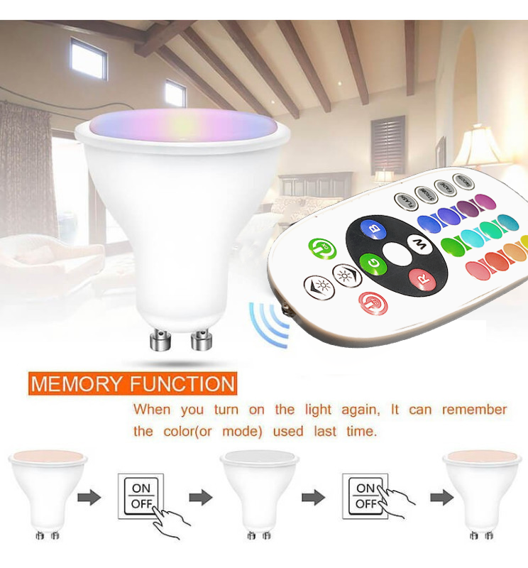 8W GU10 LED Bulb with Remote Control RGB 3000K - GU10 Bulb