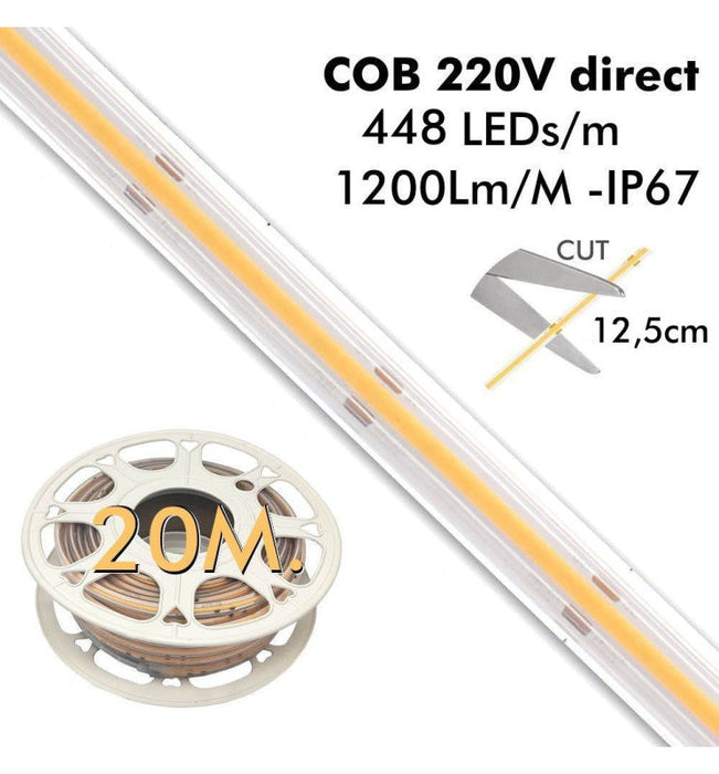 LED Strip COB 220V 20m 448 LEDm 1200Lm 14W IP67