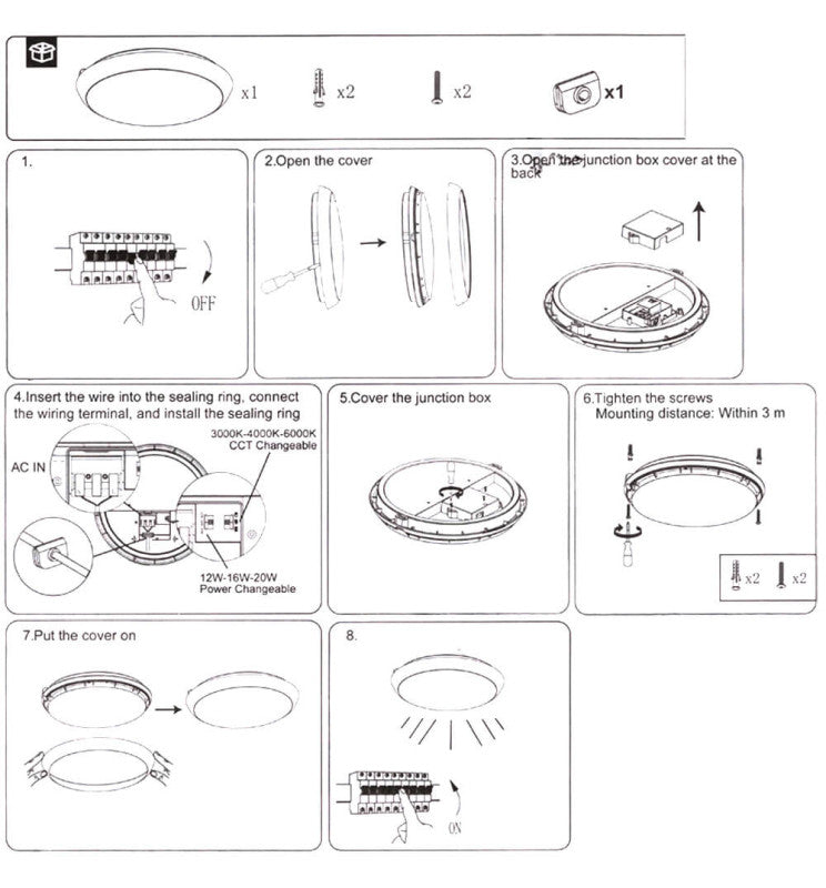 12W 16W 20W Surface Mounted LED Bulkhead Light 3 CCT - Bulkhead