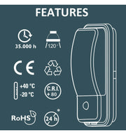 20W LED Wall Light for Outdoor Use 3CCT with PIR Motion Sensor IP65 - LED Wall light