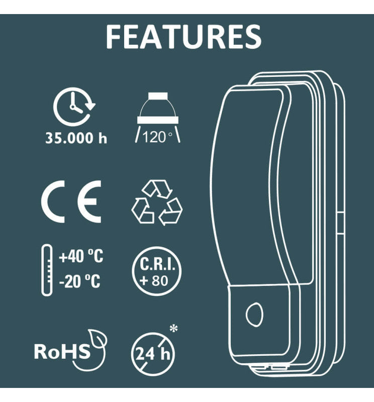 20W LED Wall Light for Outdoor Use 3CCT with PIR Motion Sensor IP65 - LED Wall light