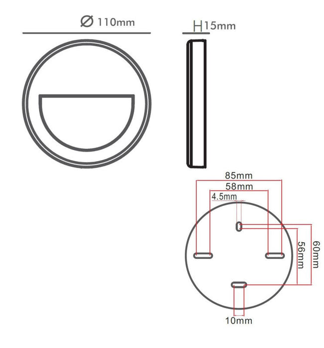 3W Circular LED Step-Wall Light BLACK IP65