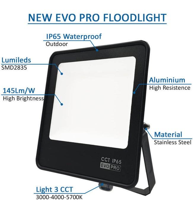 100W LED Floodlight EVO PRO with Lumileds Chips CCT