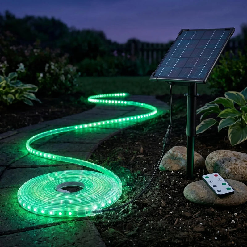 Outdoor Solar LED Strip 10m IP65 RGB - Landscape Pathway Lighting - Solar Lighting