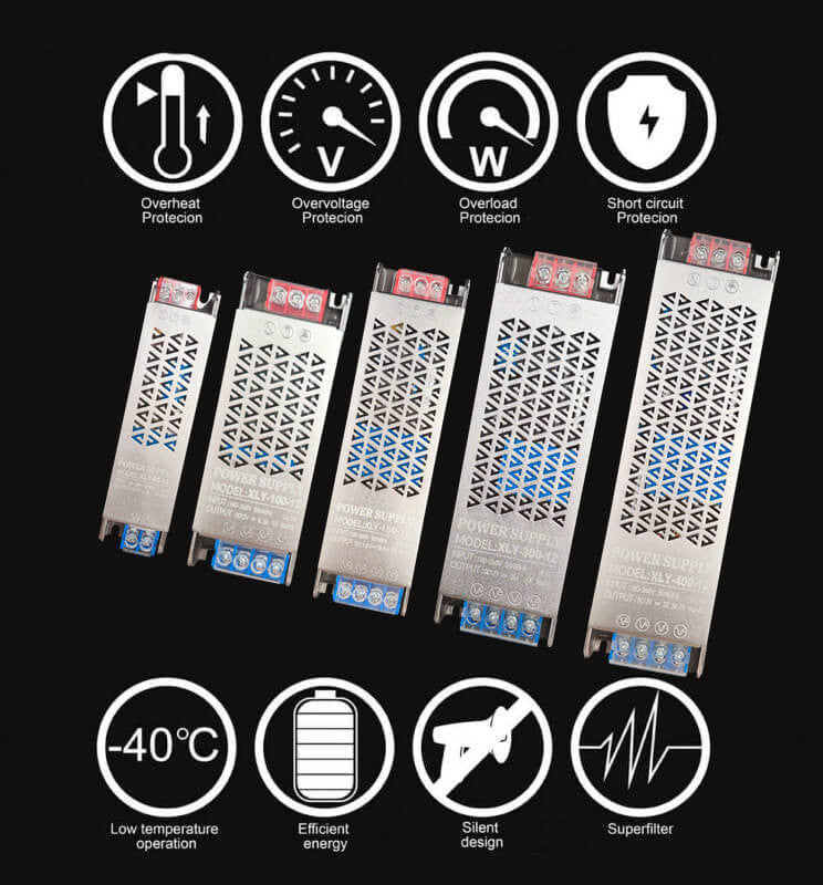 60W Power Supply Slim 12V 5A Aluminum IP20