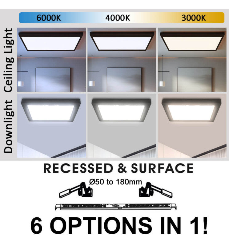 18W Square MOSS LED Ceiling Light in Black 3 CCT with Adjustable Cut-Out