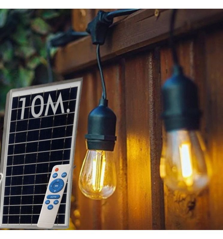 Outdoor Solar LED String Light 10m with 10xE27 Bulbs Remote Control - Solar LED light