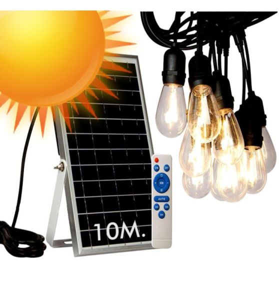 Outdoor Solar LED String Light 10m with 10xE27 Bulbs Remote Control - Solar LED light