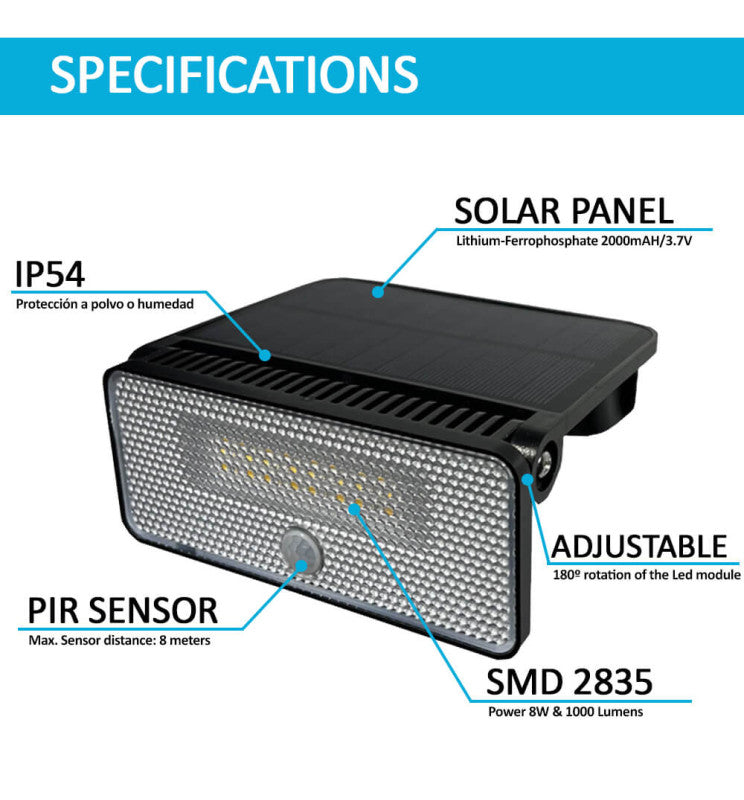 8W Solar LED Sconce with PIR Motion Sensor 4000K - Solar LED light