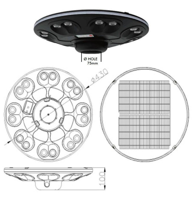 Solar LED Street Light With 4m Lamppost GARDEN 4000K and Remote Control