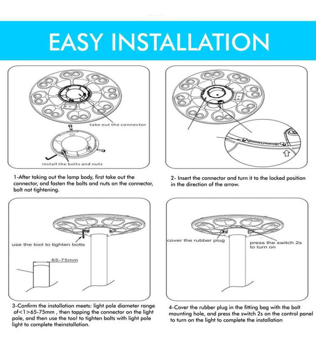 Solar LED Street Light With 4m Lamppost GARDEN 4000K and Remote Control