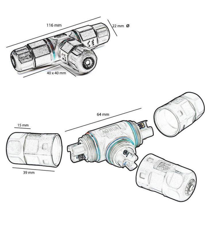 T Waterproof Cable Connector - IP68 for professional installations - Electronics Component Connectors - Accessories