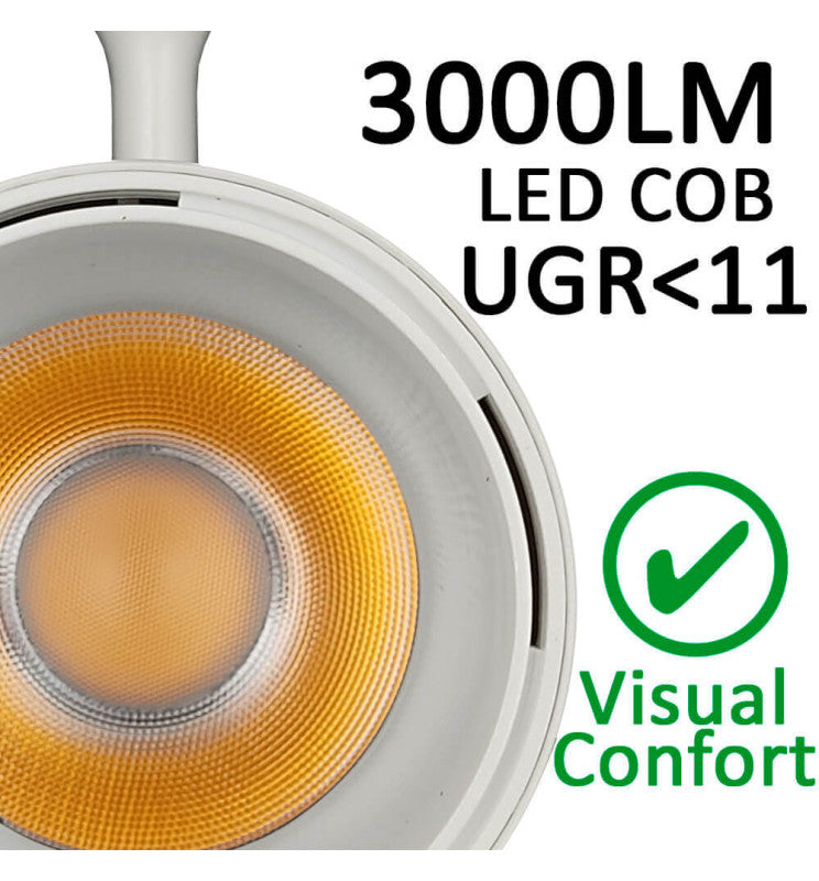 30W LED Track Light PARIS White Single-Phase with Bridgelux Chip UGR11 24º