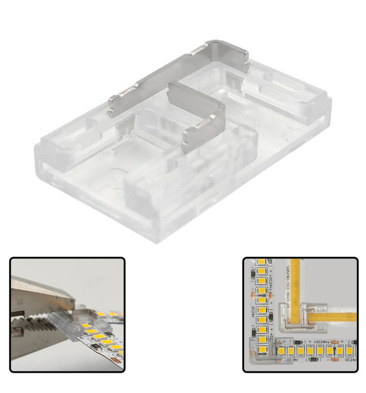Transparent Union L Connector for COB + SMD LED Strips 8mm - 10mm IP20